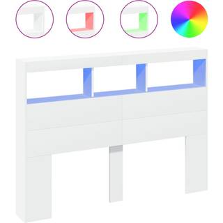 Sengegavl Med Opbevaring Og Led-Lys Brunt Eg - Hvid / 140 x 17 x 102 cm