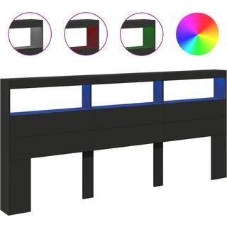 sengegavl med opbevaring og LED-lys 220x17x102 cm sort