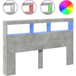 Sengegavl Med Opbevaring Og Led-Lys Brunt Eg - Betongrå / 160 x 17 x 102 cm