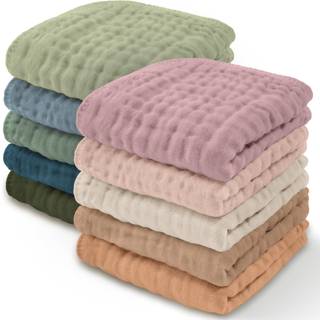 Comfy Cubs Muslin babyvaskeklude 10 pakke - Bl?de 6-lags bomuldsvaskeklude til f?lsom hud - 10""""x10"""" store blide absorberende sp?db?rnsvarer til