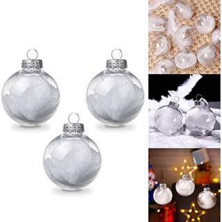 Ams 2.36 ''/24ct klar julekugle vedh?ng med knustfast plastkugler Ornamenter dekorative julekugler baubles med udstoppede fjer dekoration til bry