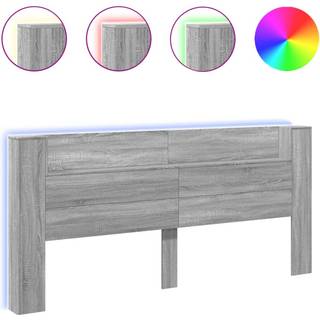 Sengegavl Med Opbevaring Og Led-Lys 180X16,5X103,5 Cm - Grå sonoma-eg / 220 x 16.5 x 103.5 cm