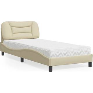 seng med madras 90x190 cm stof cremefarvet