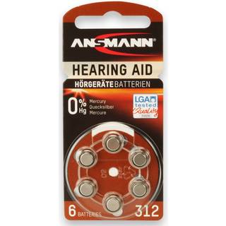 Ansmann 1x6 Ansmann Zinc-Air 312 (PR41) Hearing Aid Batteries