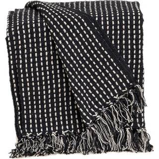 Homeroots bomuld sort og hvid h?ndloom v?vet kast t?ppe