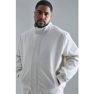 Mens Ecru Plus Stripe Seersucker Funnel Neck Smart Jacket