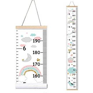 Minomia Kids Growth Chart Wood Frame Fabric Canvas Height M?ling Lineal Fra baby til voksen til b?rns v?relsesdekoration 7,9 x 79in (7,9 x 79in R