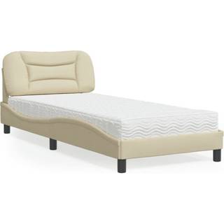 seng med madras 90x200 cm stof cremefarvet