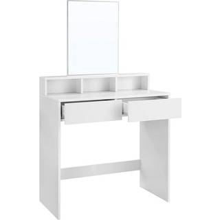 VASAGLE Toiletbord med stort rektangulært spejl, makeupbord, vaskebord, hvid