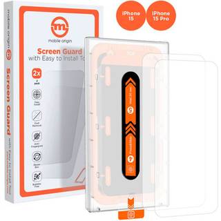 Mobile Origin Orange Screen Guard iPhone 15 Pro/15 with easy applicator - 2 pack