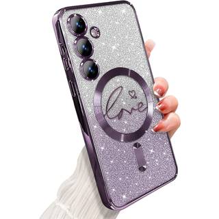 Zonrw til Samsung Galaxy S24 Plus Case Magnetic For Women Girl Soft Cute Luxury Love Heart Plettering Bling Glitter Gradient Clear Telefonkasse k