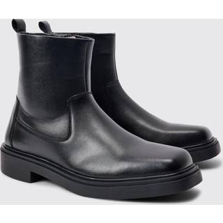 Mens PU Square Toe Zip Up Boot In Black