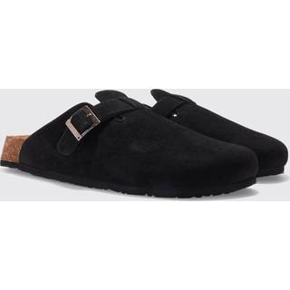Mens Black Faux Suede Mule