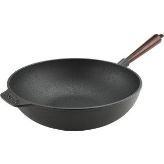 Carl Victor Wokpande 30 Cm Med Træhåndtag - Wokpander Støbejern Sort - CVW30W