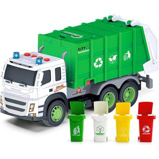 Mobius Toys Garbage Truck Friction -Powered - 1:12 Skala stor st?rrelse lastbil m/lyde lys Loader 4 papirkurv d?ser til l?ring af affaldsh?ndteri