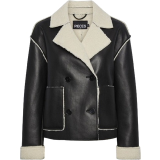 Pieces - Sort - Pcfranny Short Pu Teddy Jacket - Small