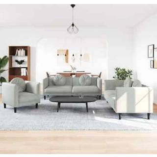 sofasæt 3 dele med puder velour lysegrå