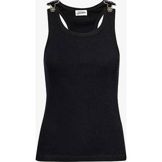 Ribbed Tank Top With Overall Buckles in Black - M