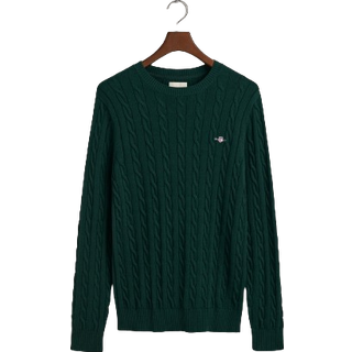 GANT Cotton Cable Crew Neck Tartan Green