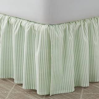Laura Ashley Home - Bomuld Ruffled Bedskirt Letvægt & klassisk stil (Ticking Stripe Green Full)