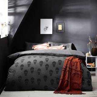 Furn Furn Grey Skulls Tufted 100% Cotton Duvet Cover and Pillowcase Set