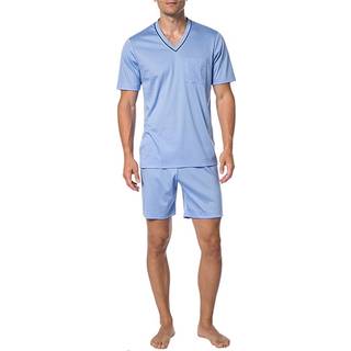 Novila Herren Pyjama blau Jersey-Baumwolle unifarben