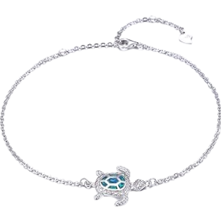 Pupillemon Blue Opal Sea Turtle Ankel Armb?nd Sterling Silver Ankllet Fine smykker til kvindelige gaver Ny version 4 Niveau Justerbar Anklet (sto