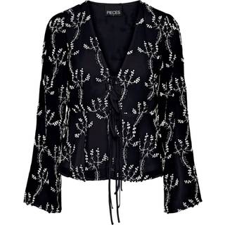 Pieces - Pcfibs Ls Tie Top - Bluser og skjorter til kvinder - Black - M