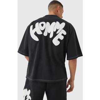 Mens Black Oversized Contrast Stitch Puff Print Half Sleeve T-shirt
