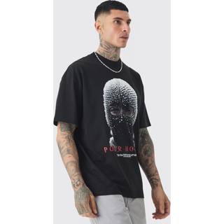 Mens Black Tall Oversized Heavyweight Mask Graphic T-shirt