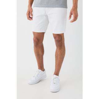 Mens White Straight Rigid Denim Shorts With Woven Label