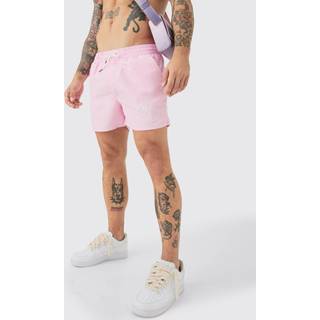 Mens Light Pink Mid Length Flower Embroidered Swim Short
