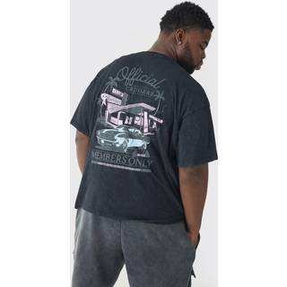 Mens Plus Members Only Racer Back Print T-shirt In Acid Wash Grey
