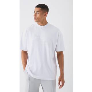 Mens White Oversized Rubber Print Heavyweight T-shirt