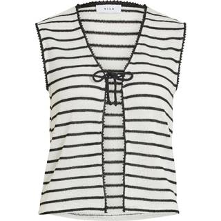 Vila - Vibia S/l Tie Top - Toppe til kvinder - Egret Stripes-black - L