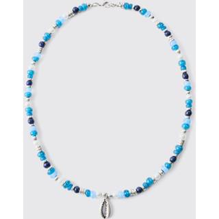 Mens Beaded Shell Necklace In Blue