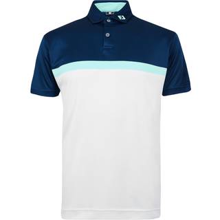 FootJoy Colour Block Interlock Herre Poloshirt - White/Navy/Sea Glass - Str. XL
