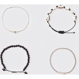 Mens Silver 4 Pack Bead And Chain Bracelets