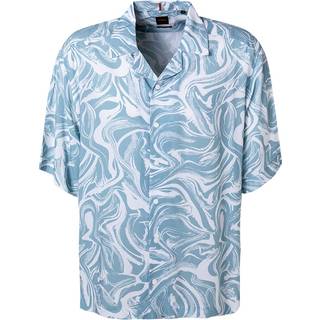 BOSS Orange Herren Kurzarmhemd blau gemustert