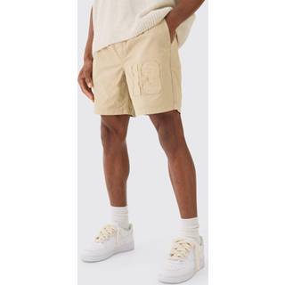 Mens Stone Elasticated Waist Applique Short Length Relaxed Shorts