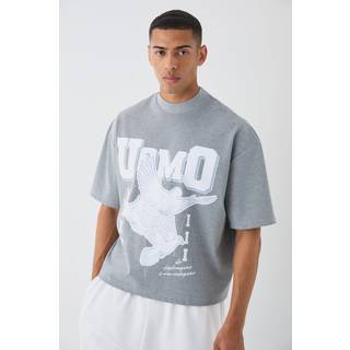Mens Light Grey Oversized Boxy Tonal Printed Heavyweight T-shirt