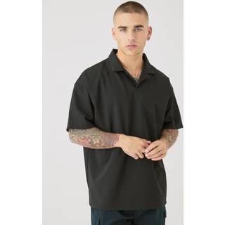 Mens Black Oversized Heavy Premium Revere Polo