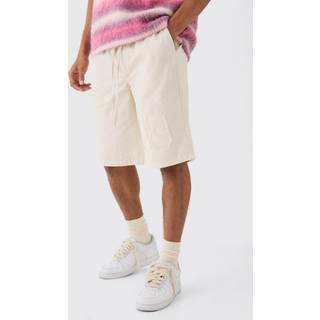 Mens Ecru Elasticated Waist Applique Jorts