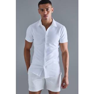 Mens White Short Sleeve Muscle Geo Shirt