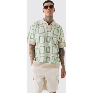 Mens Sage Tall Oversized Revere Crochet Polo