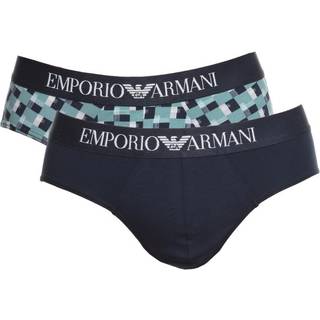 Armani Cotton Stretch Print Briefs 2-pak - Navy/Checked - Medium