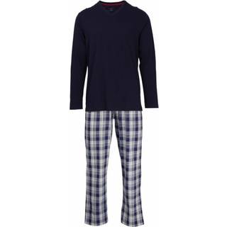 bugatti Herren Pyjama blau Jersey-Baumwolle Kariert