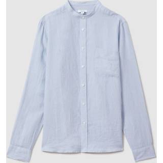 Reiss Reiss Light Blue Ocean Linen Grandad Collar Shirt
