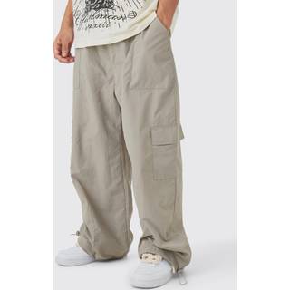 Mens Grey Elasticated Waist Cargo Pocket Parachute Trousers