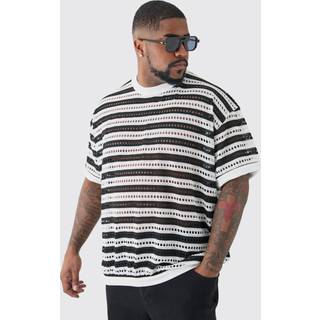 Mens Black Plus Crochet Striped Oversized T-Shirt